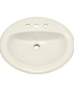 Discount 👏 PROFLO® Rockaway 17 x 20-1/2 in. Oval Vitreous China Drop-in Bathroom Sink, 4 in. Centerset in Biscuit ❤️