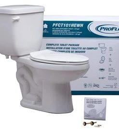Buy 🛒 PROFLO® Jerritt Series 1.28 gpf Elongated Two Piece Complete Toilet in White (Seat, Wax Ring & Closet Bolts Included) 😍